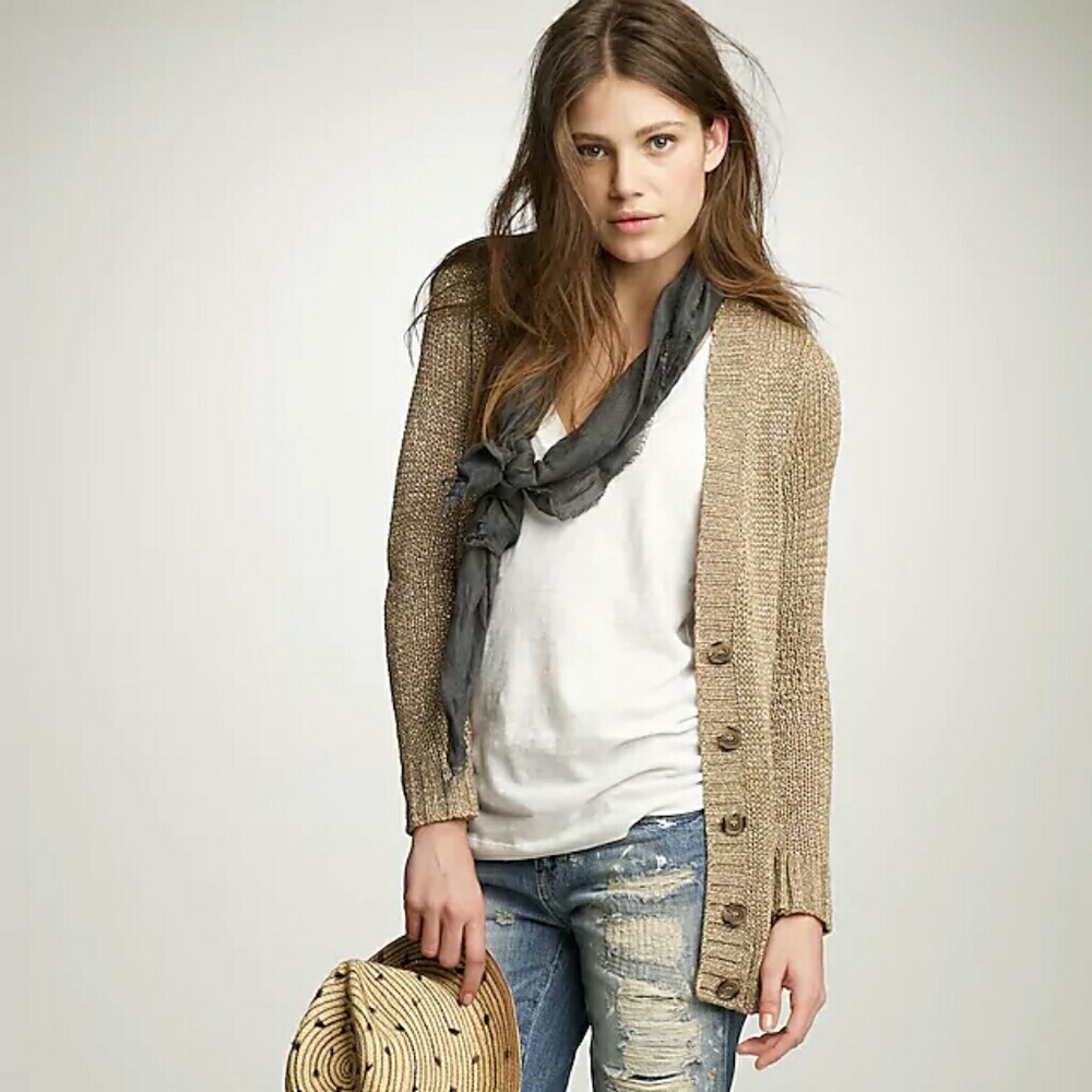 J.Crew Factory Metallic Gold Beach Cardigan